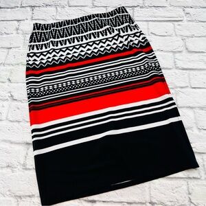 Roz & Ali Black and Red Geometric Pencil Skirt Small Knee Length Office Casual